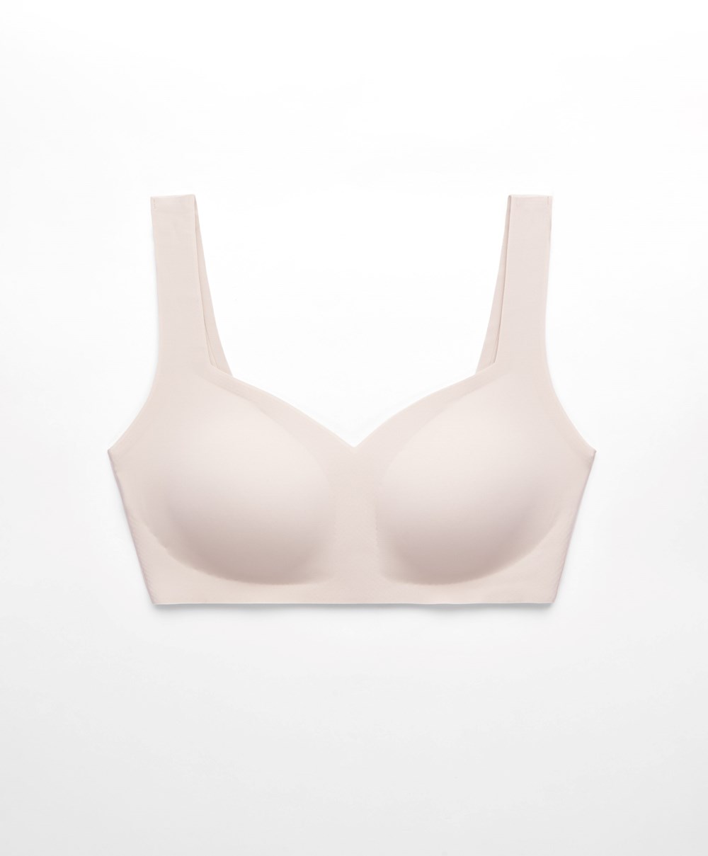 Almond Oysho Invisible Laser-cut V-neck Bra | JSLQ07185