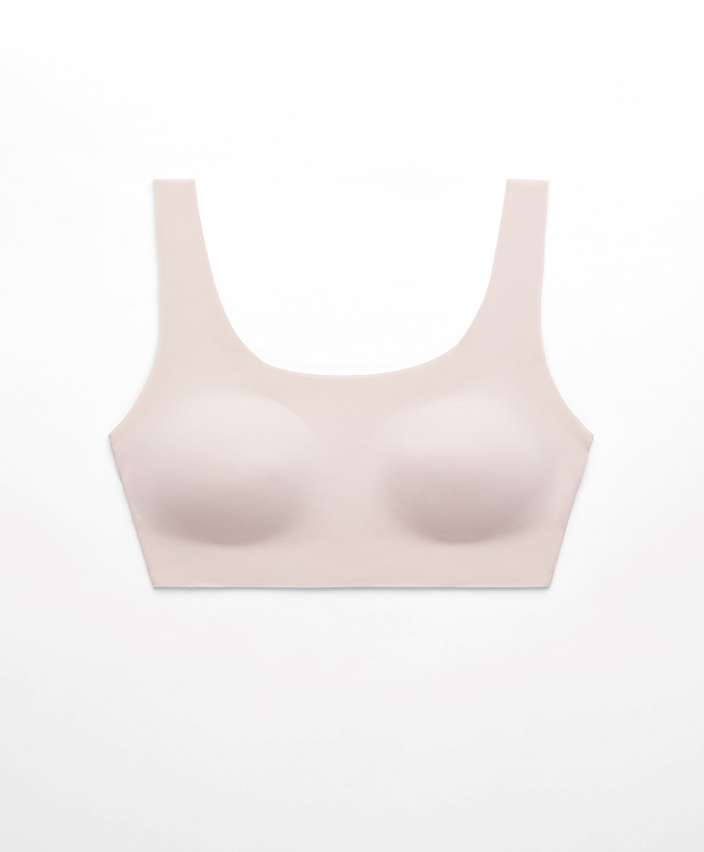 Almond Oysho Laser-cut Invisible T-shirt Bra Top | BDQY68437