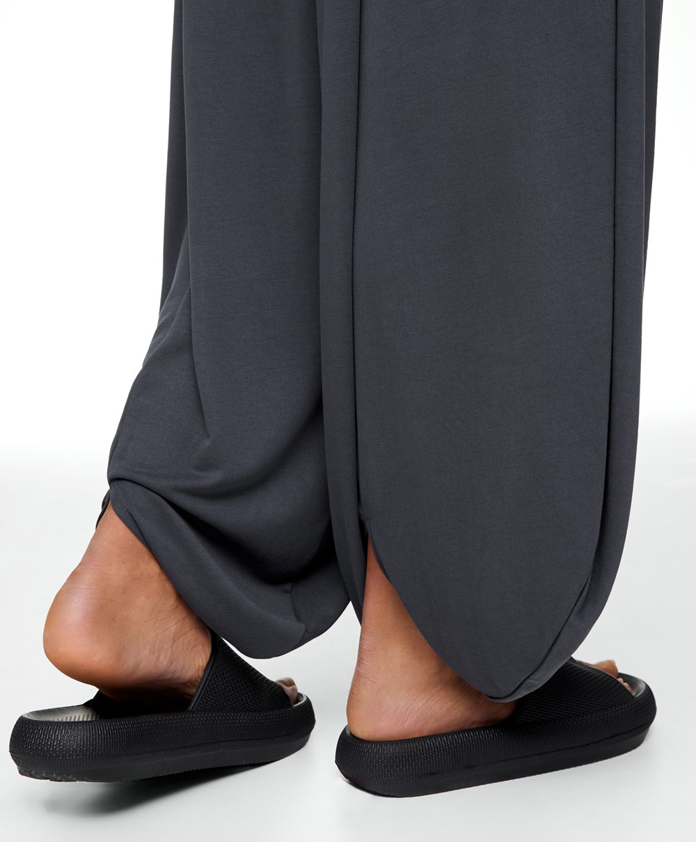 Anthracite Oysho Wide-leg Draped Modal Trousers | DHMK92674