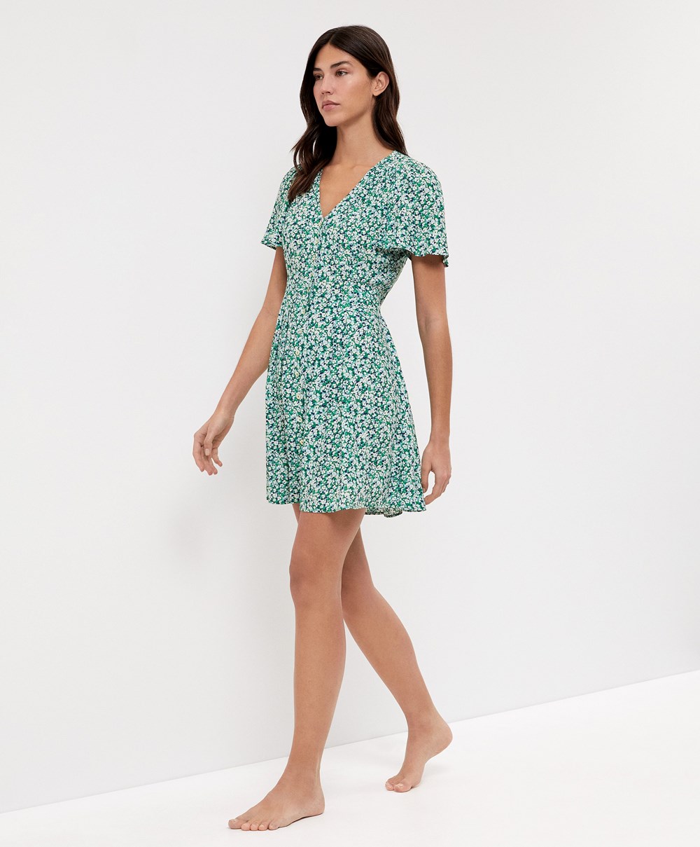 Aqua Green Oysho Floral Short Dress | SWVN31452