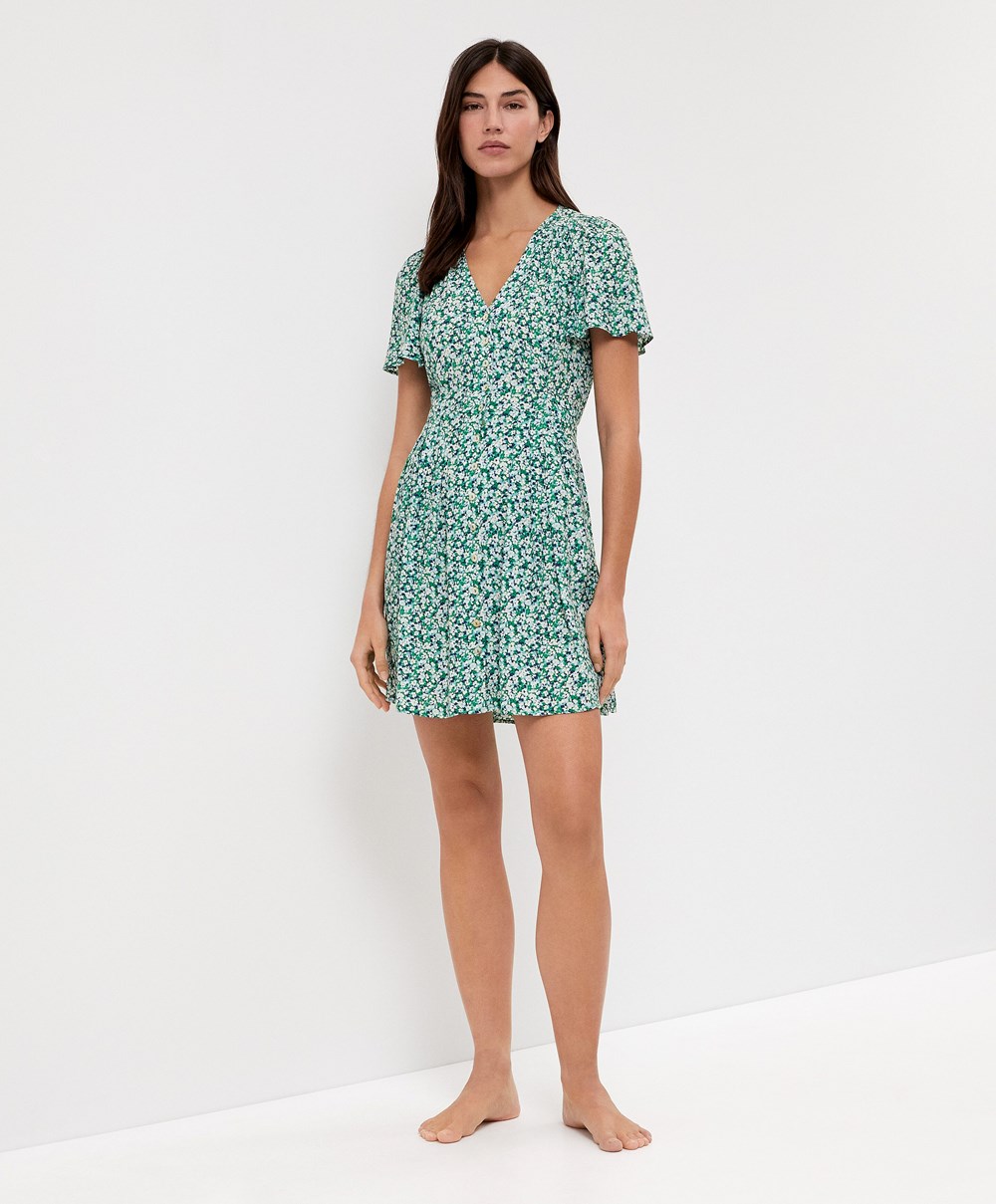 Aqua Green Oysho Floral Short Dress | SWVN31452