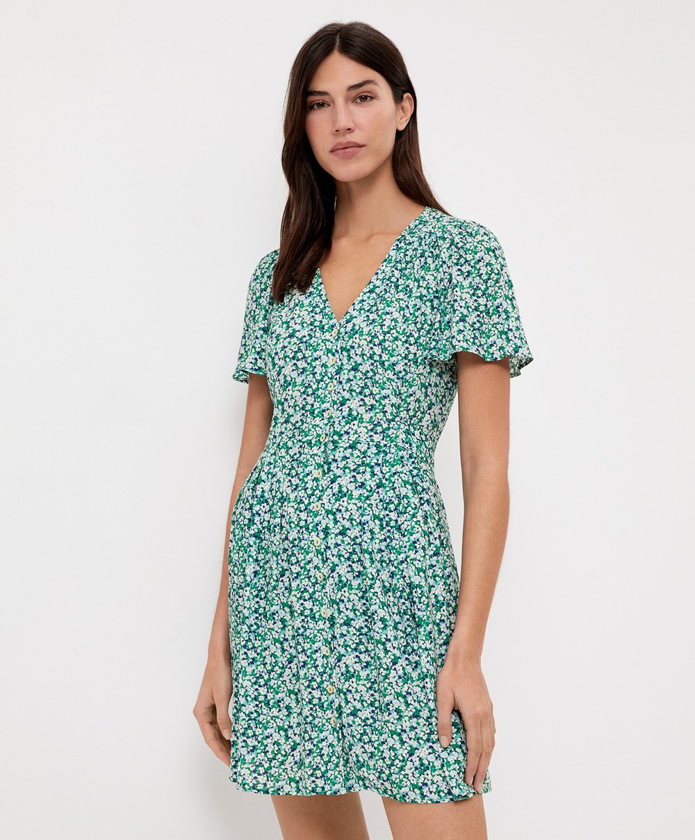 Aqua Green Oysho Floral Short Dress | SWVN31452