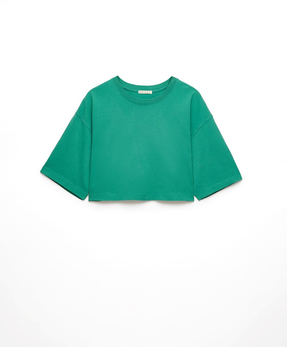 Aqua Green Oysho Washed 100% Cotton Crop T-shirt | PGZT46097