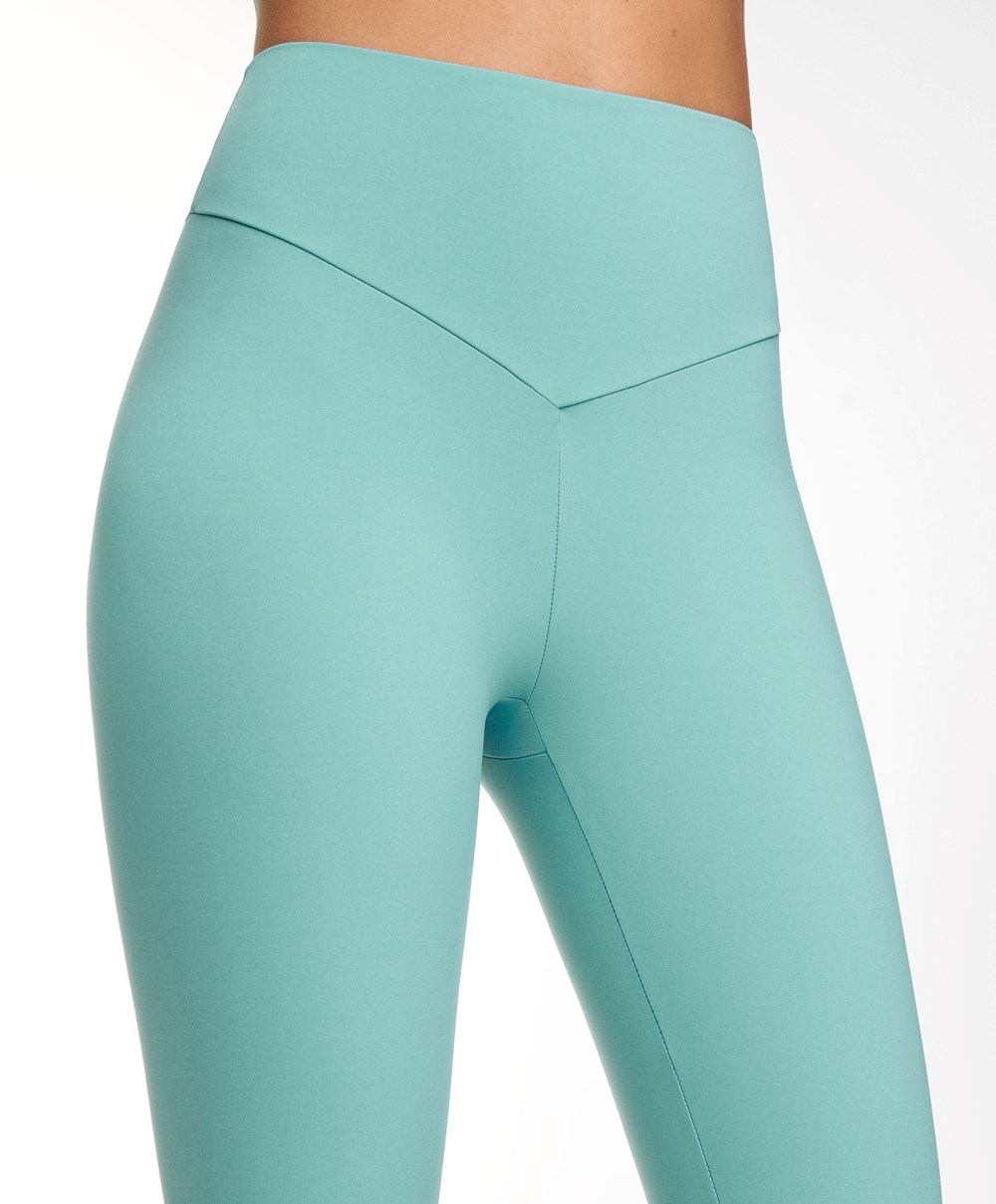 Aquamarine Oysho Soft Compressive 65cm Ankle-length Leggings | FGHN10532