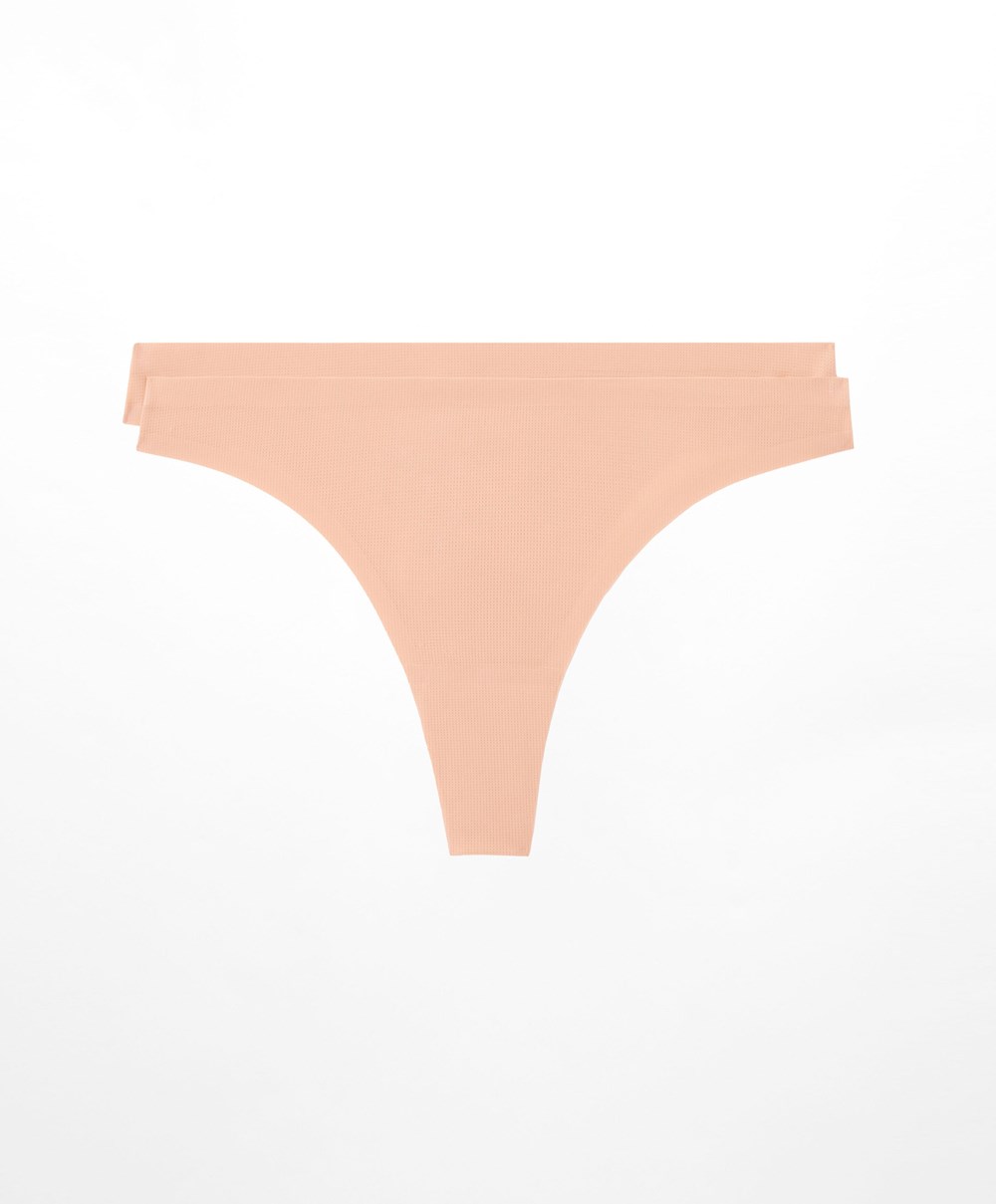 Beige Oysho 2 Polyamide Active Thongs | OKGN31294