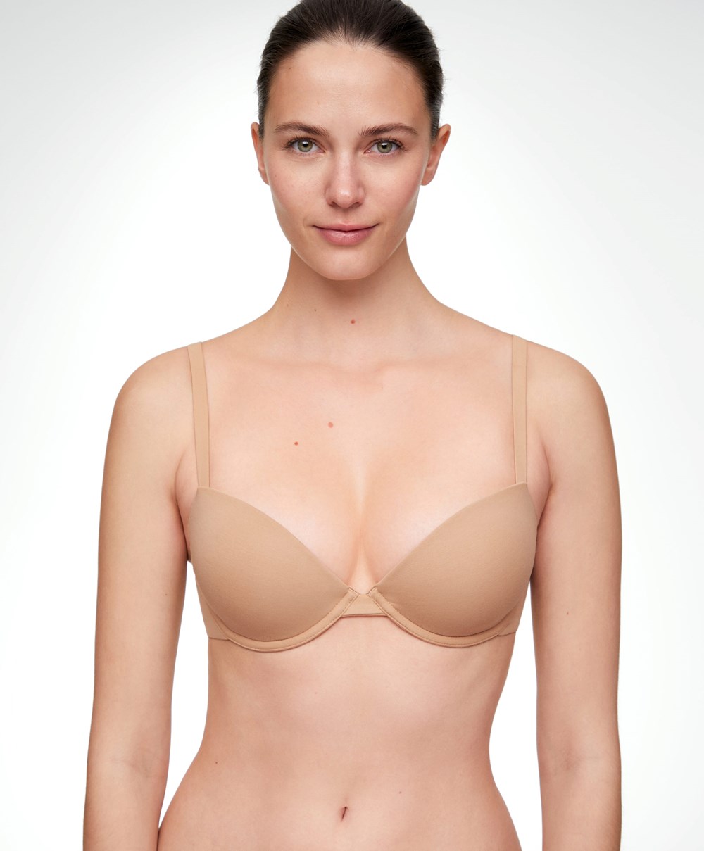 Beige Oysho Classic Cotton Underwired Bra | DGIL56803