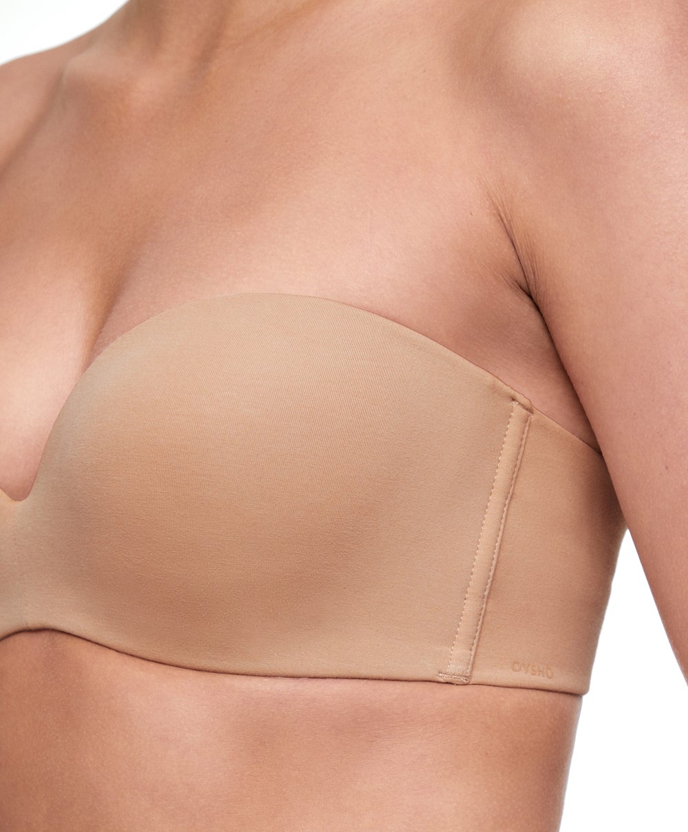 Beige Oysho Cotton Bra With Removable Straps | VPOI80463