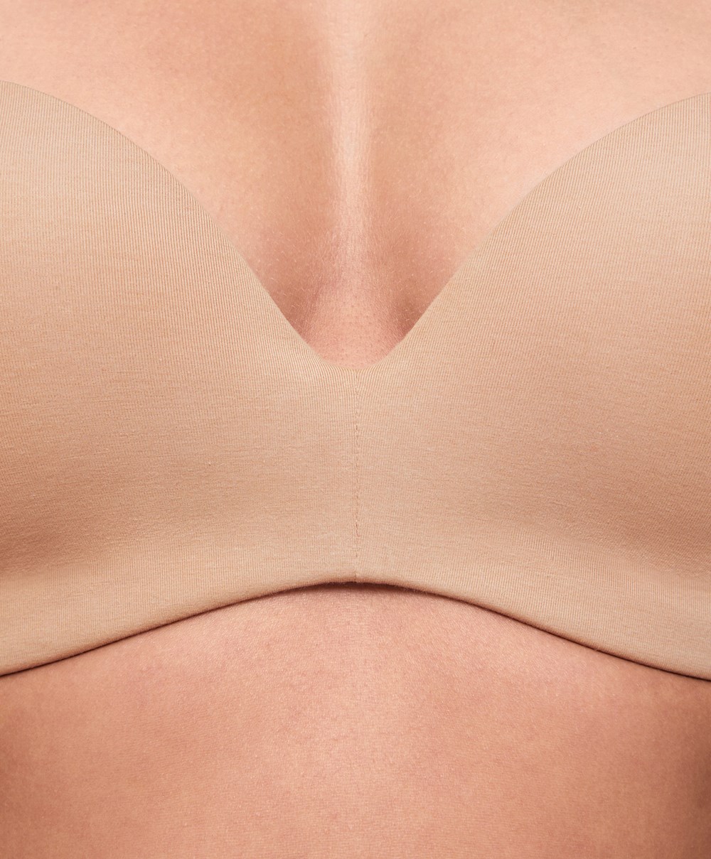 Beige Oysho Cotton Bra With Removable Straps | VPOI80463