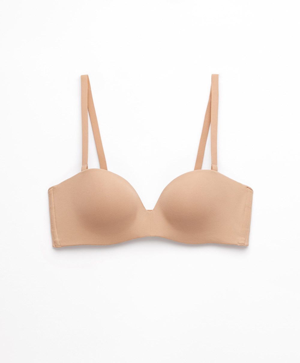 Beige Oysho Cotton Bra With Removable Straps | VPOI80463