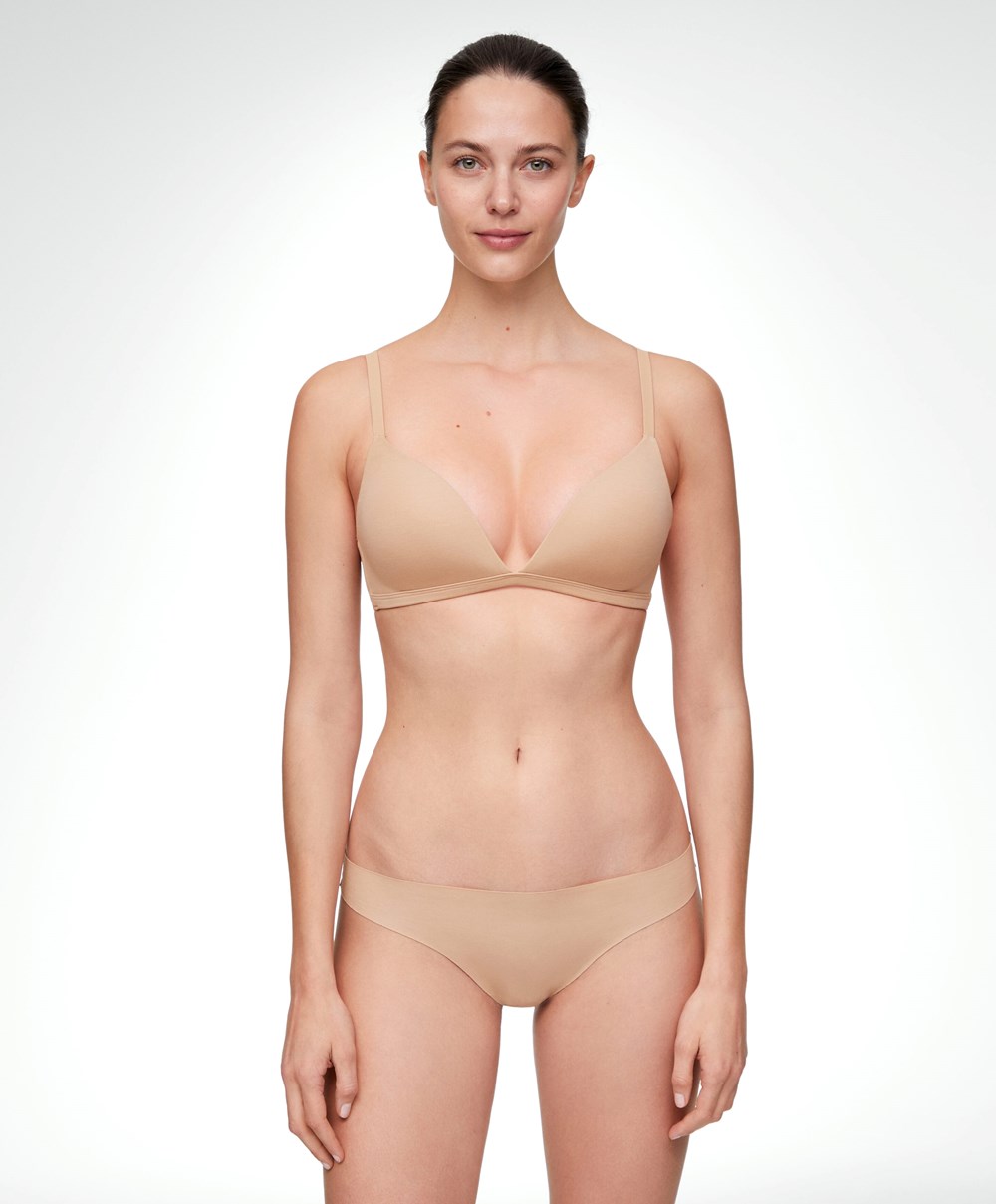 Beige Oysho Cotton Push-up Triangle Bra | LBKA61852