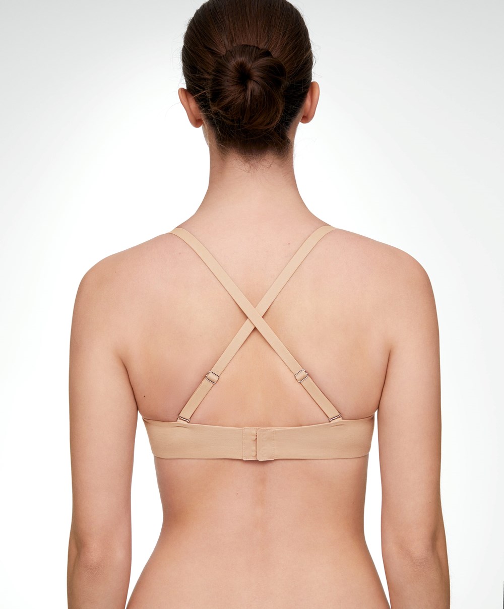 Beige Oysho Cotton Push-up Triangle Bra | LBKA61852