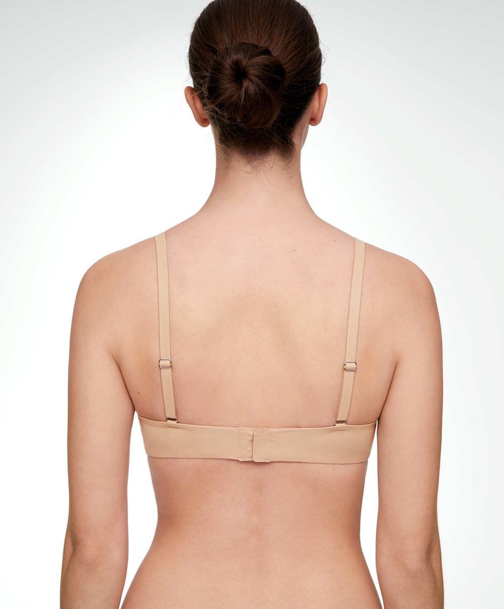 Beige Oysho Cotton Push-up Triangle Bra | LBKA61852