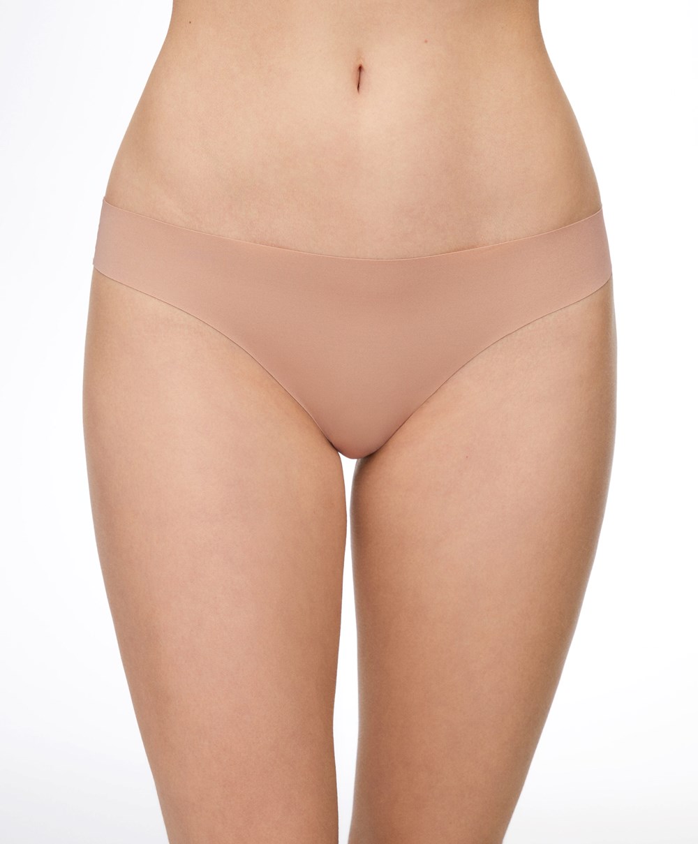 Beige Oysho Invisible Laser-cut Hipster Thong | SKNZ05297