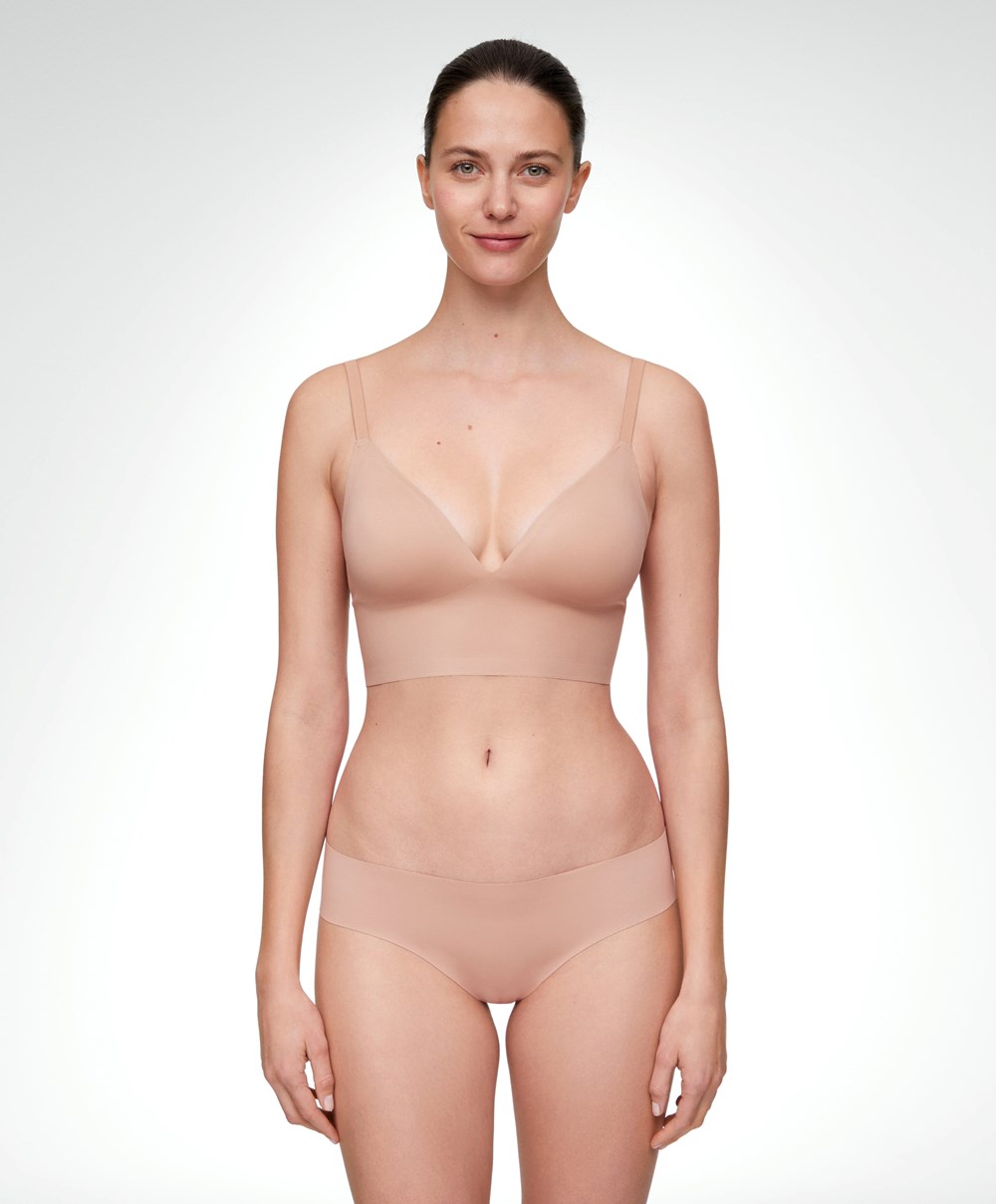 Beige Oysho Invisible Laser-cut Triangle Bra Top With Low Back | ADMK07531