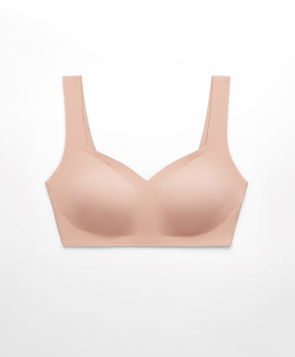 Beige Oysho Invisible Laser-cut V-neck Bra | EXNV67398