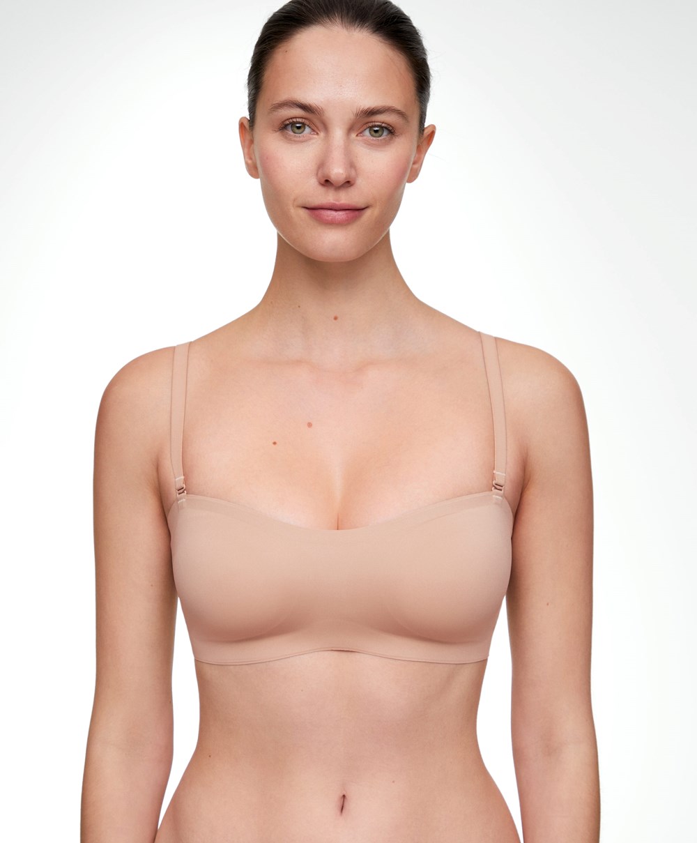 Beige Oysho Invisible Polyamide Bandeau Bra With Removable Straps | REYO40812