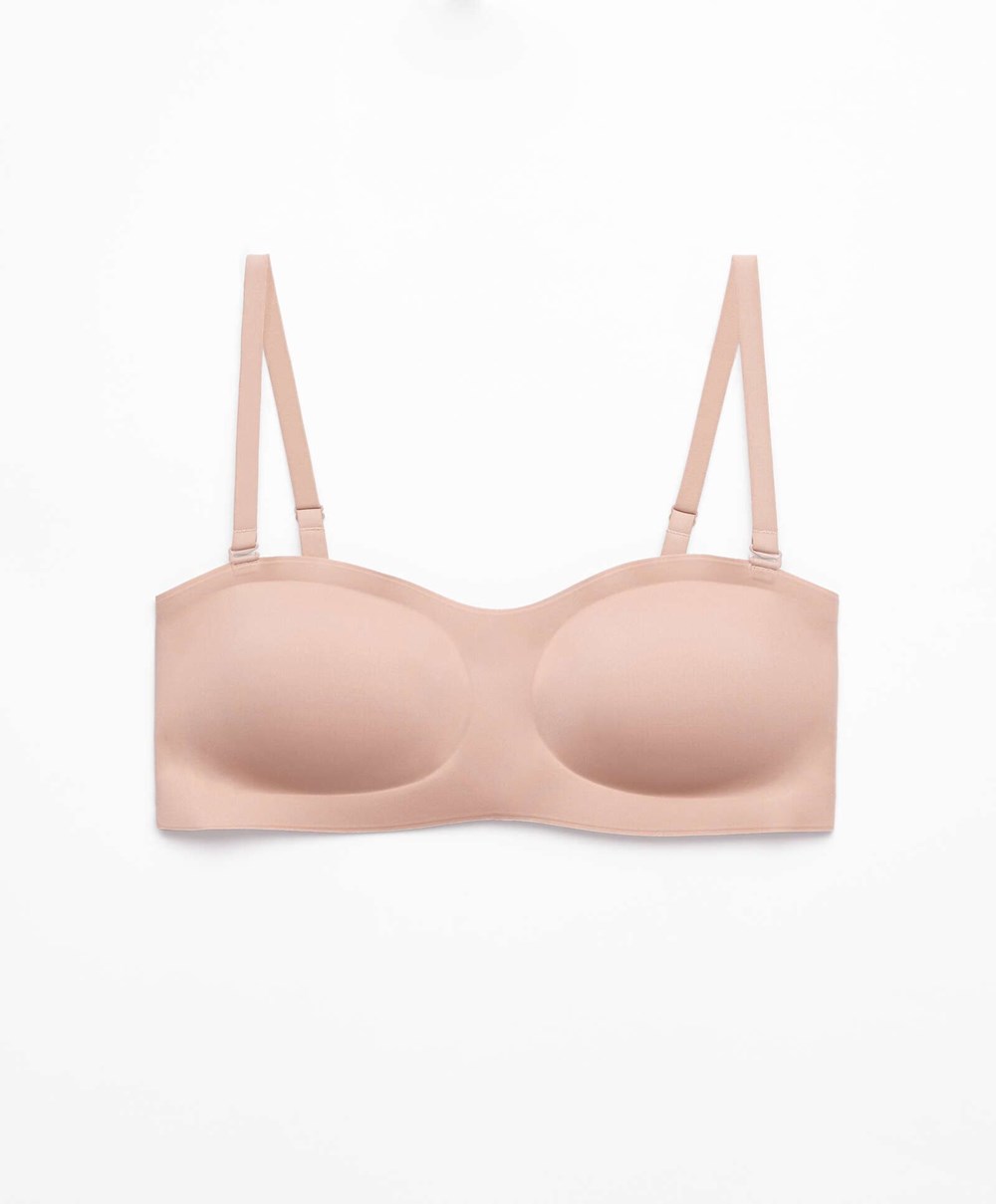 Beige Oysho Invisible Polyamide Bandeau Bra With Removable Straps | REYO40812