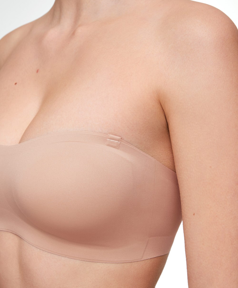 Beige Oysho Invisible Polyamide Bandeau Bra With Removable Straps | RSPC07596