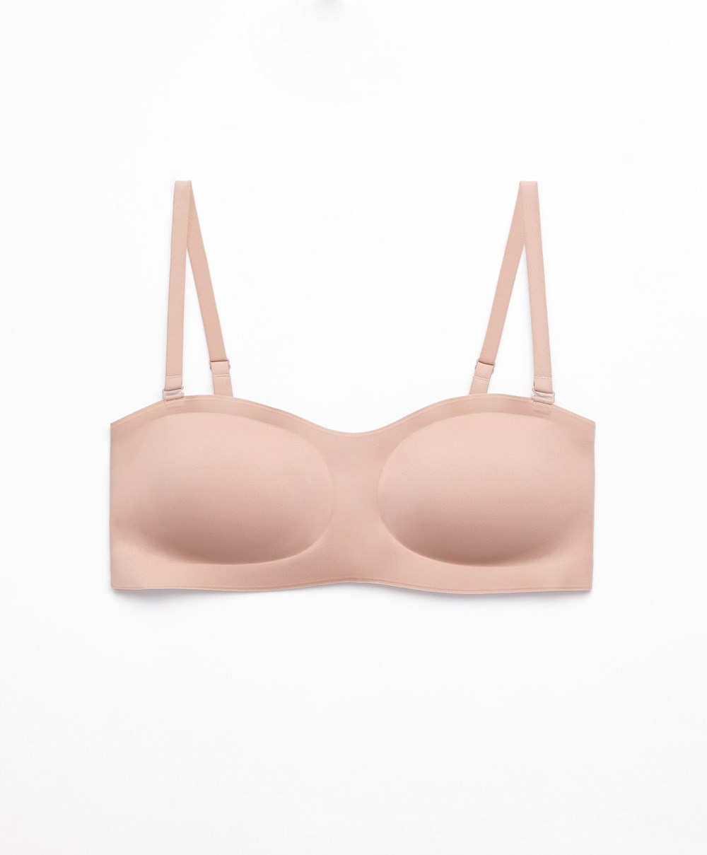 Beige Oysho Invisible Polyamide Bandeau Bra With Removable Straps | RSPC07596