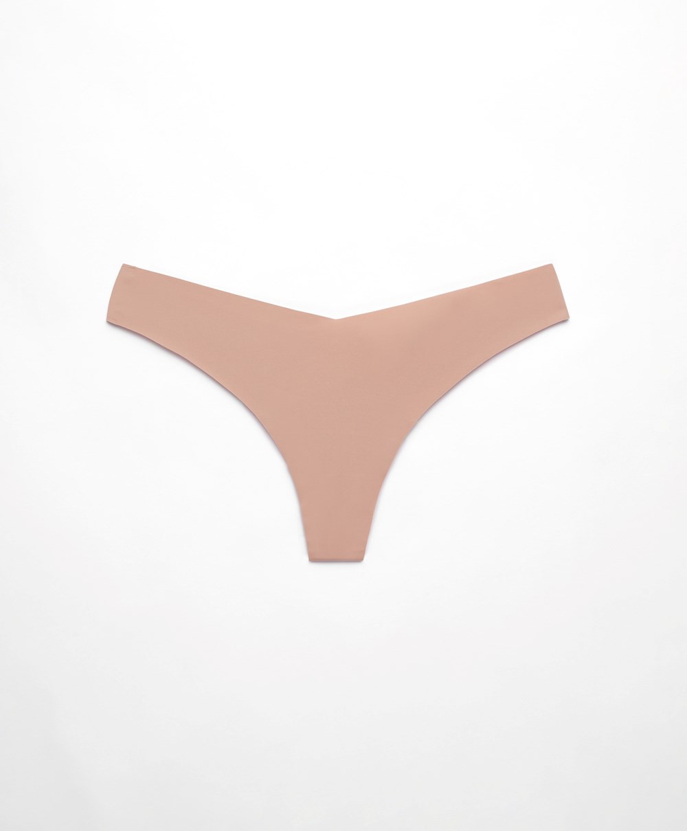 Beige Oysho Invisible “v”-cut Thong | CXTB87534