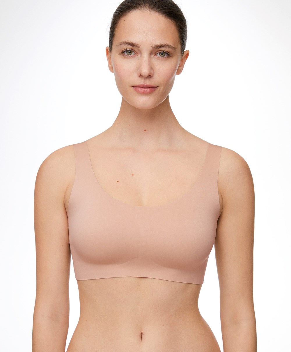 Beige Oysho Laser-cut Invisible T-shirt Bra Top | QDNP14702