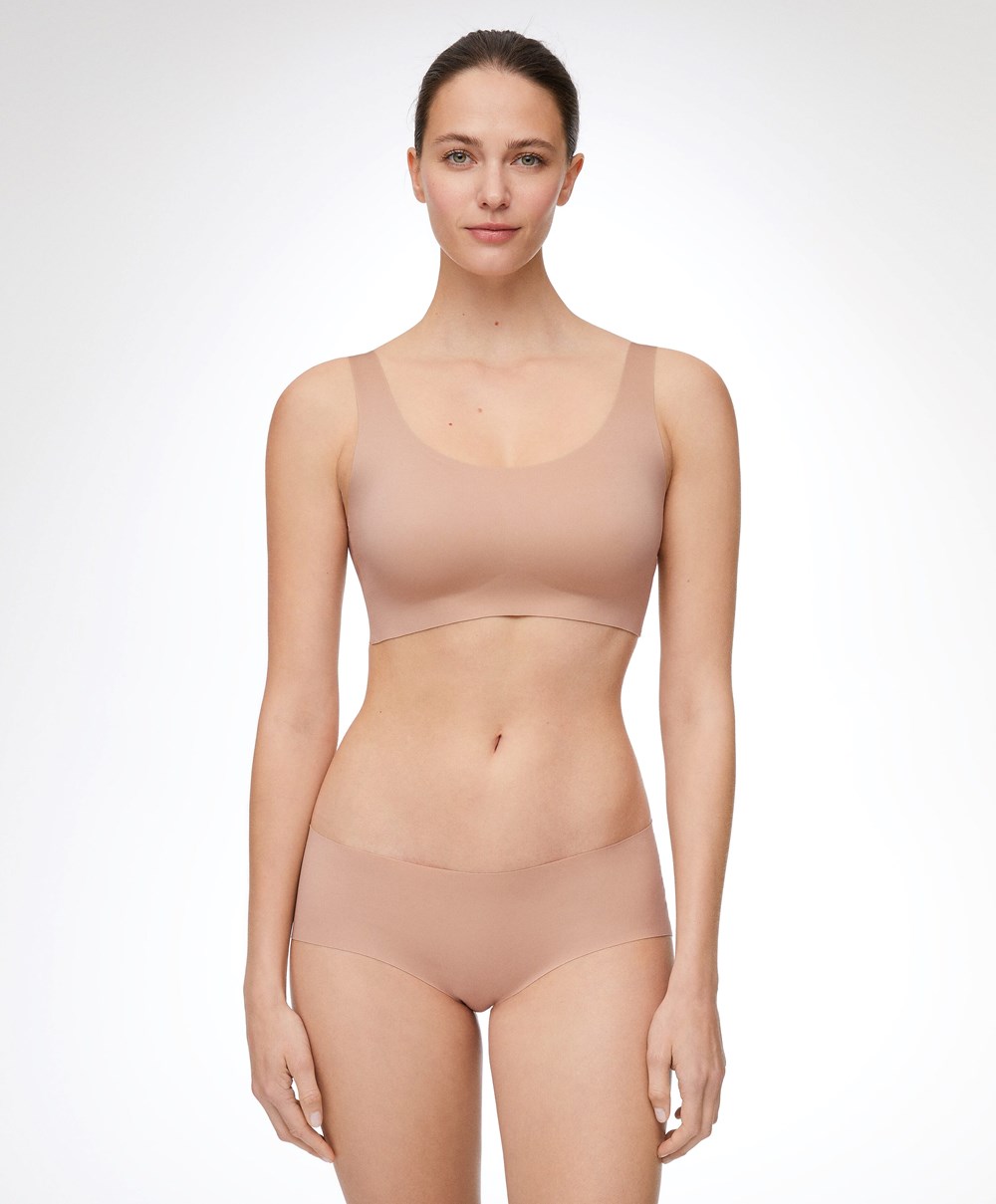 Beige Oysho Laser-cut Invisible T-shirt Bra Top | QDNP14702