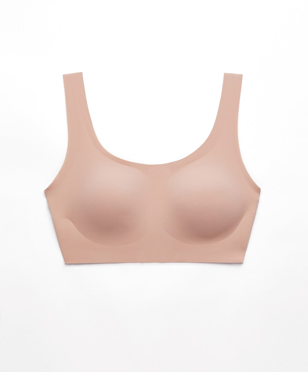 Beige Oysho Laser-cut Invisible T-shirt Bra Top | QDNP14702