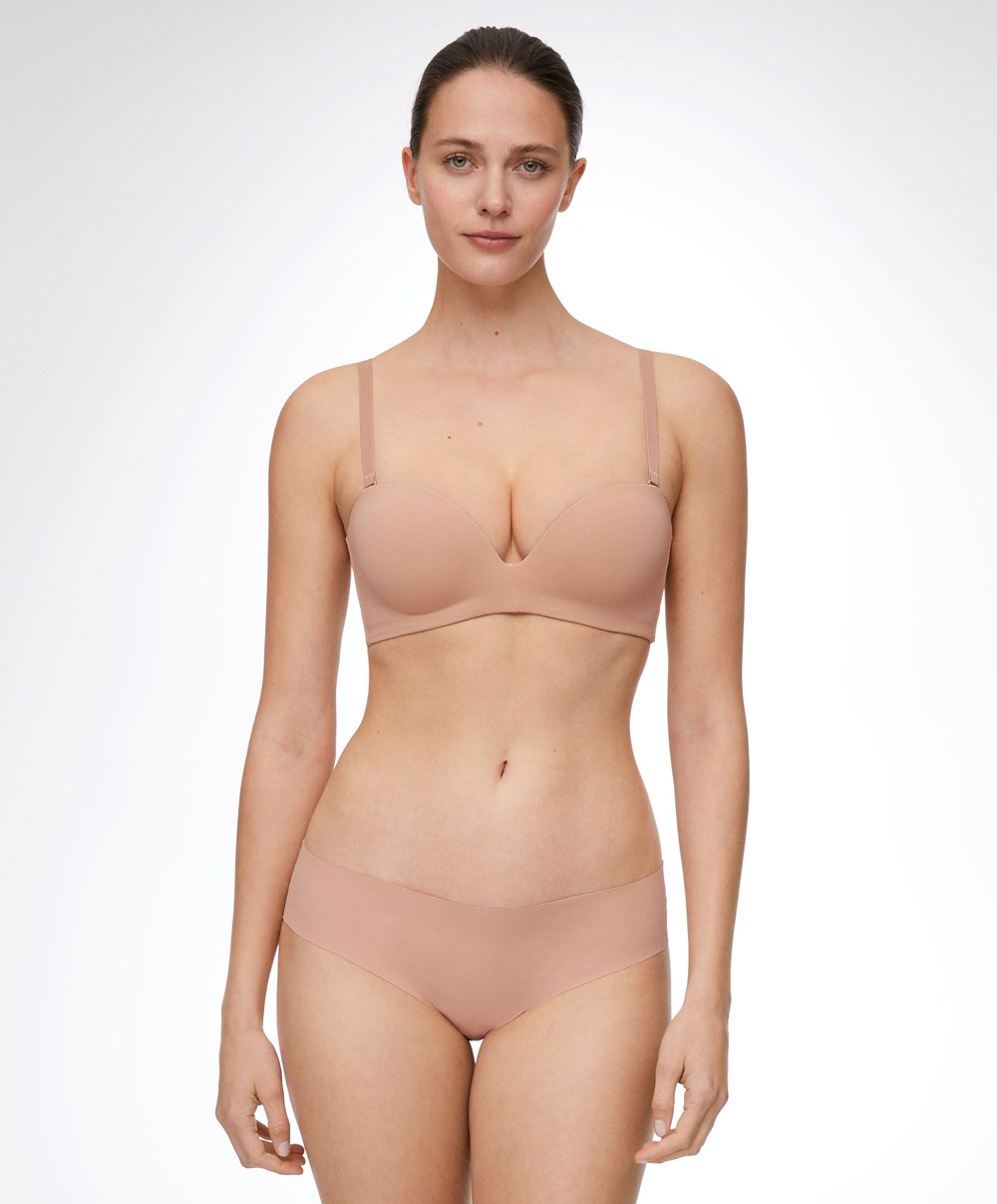 Beige Oysho Polyamide Push-up Bandeau Bra | JCPH31469