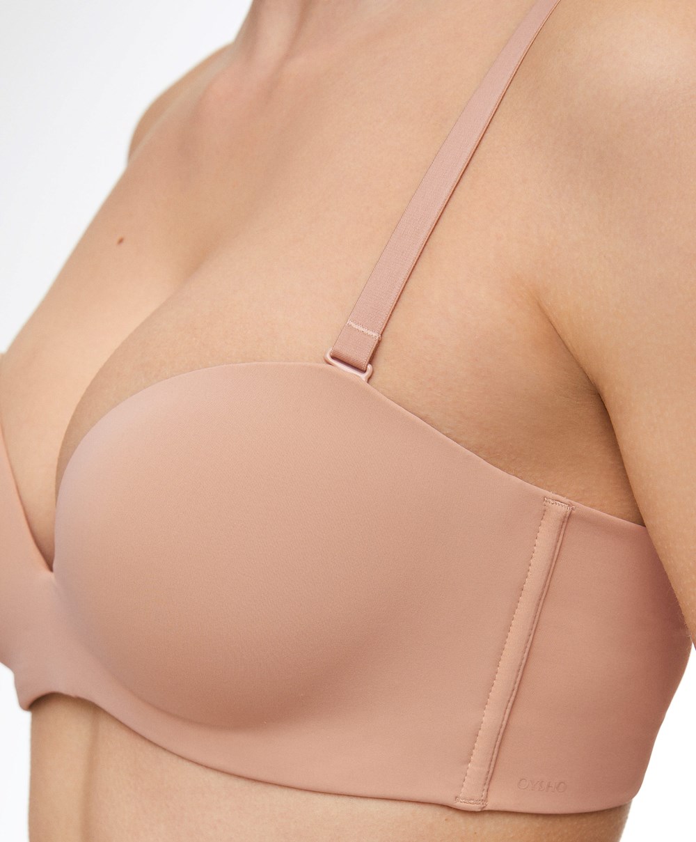 Beige Oysho Polyamide Push-up Bandeau Bra | JCPH31469