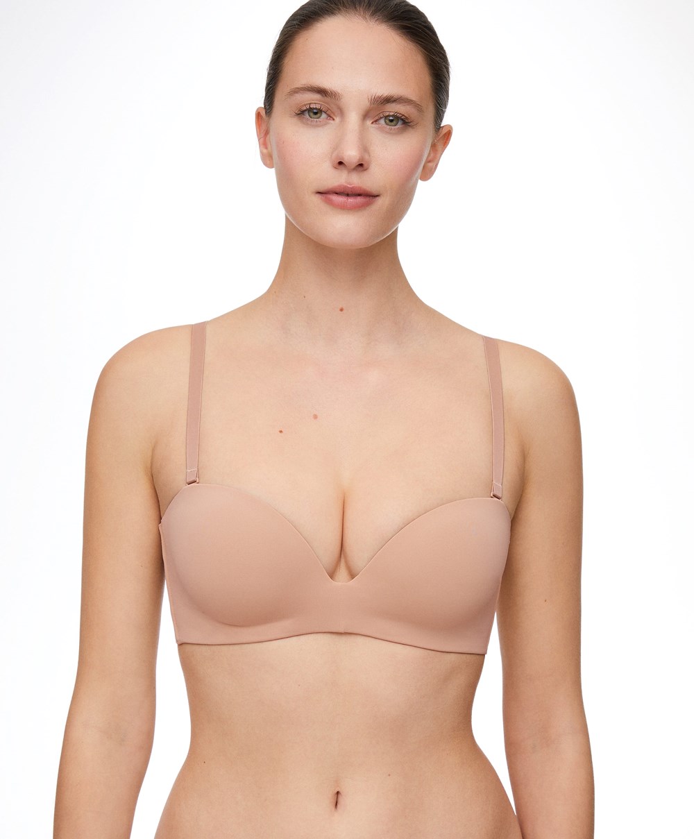 Beige Oysho Polyamide Push-up Bandeau Bra | JCPH31469