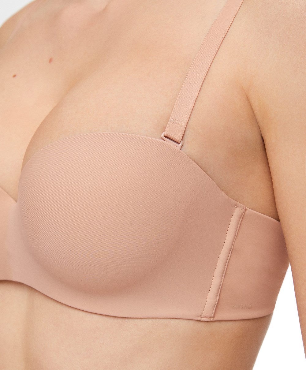 Beige Oysho Polyamide Push-up Bra With Removable Straps | VICX09836