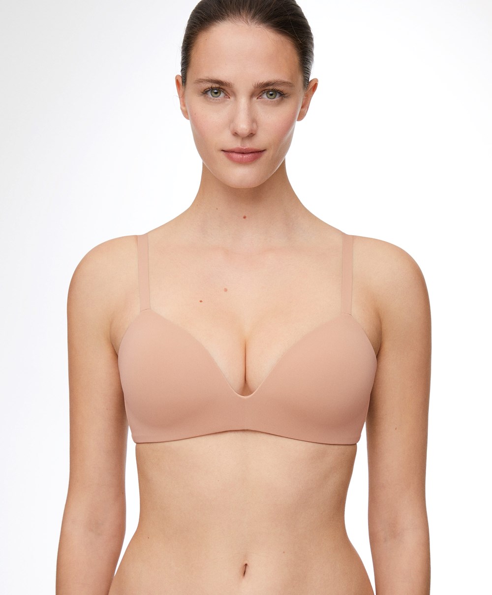 Beige Oysho Push-up Padded Triangle Polyamide Bra | SLEN72985