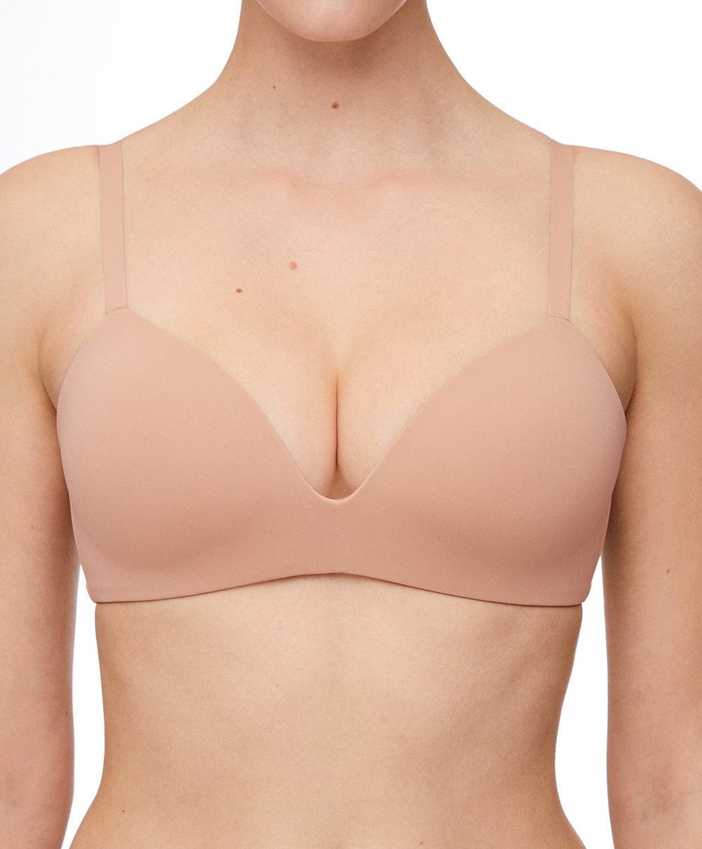 Beige Oysho Push-up Padded Triangle Polyamide Bra | SLEN72985