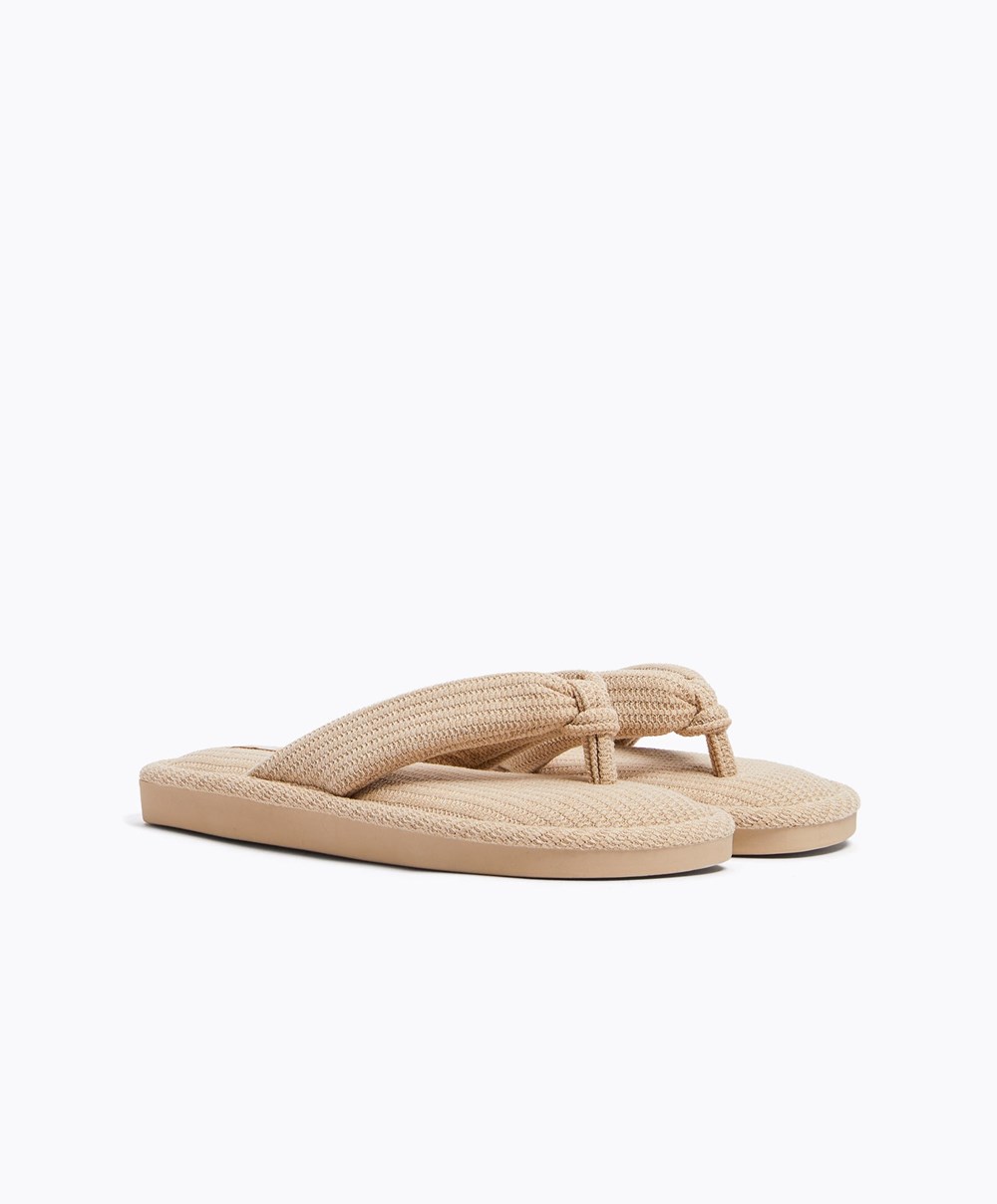 Beige Oysho Texture Thong Sandals | OAGN35980