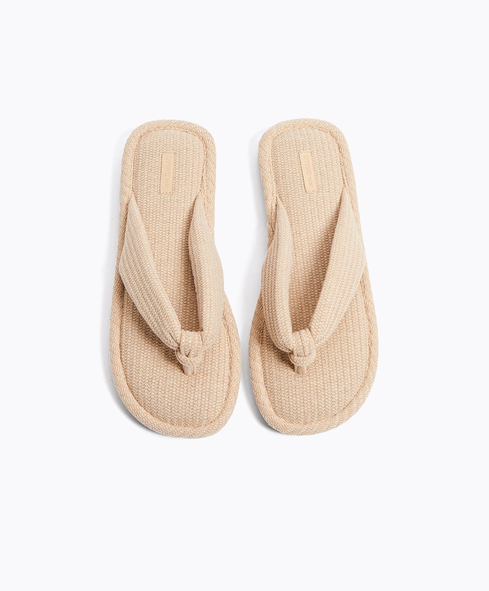 Beige Oysho Texture Thong Sandals | OAGN35980