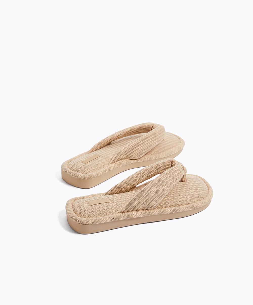 Beige Oysho Texture Thong Sandals | OAGN35980