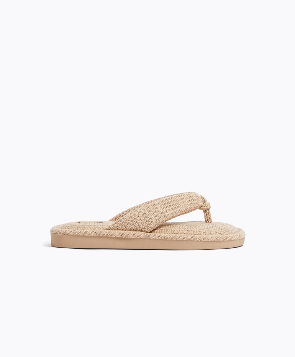 Beige Oysho Texture Thong Sandals | OAGN35980