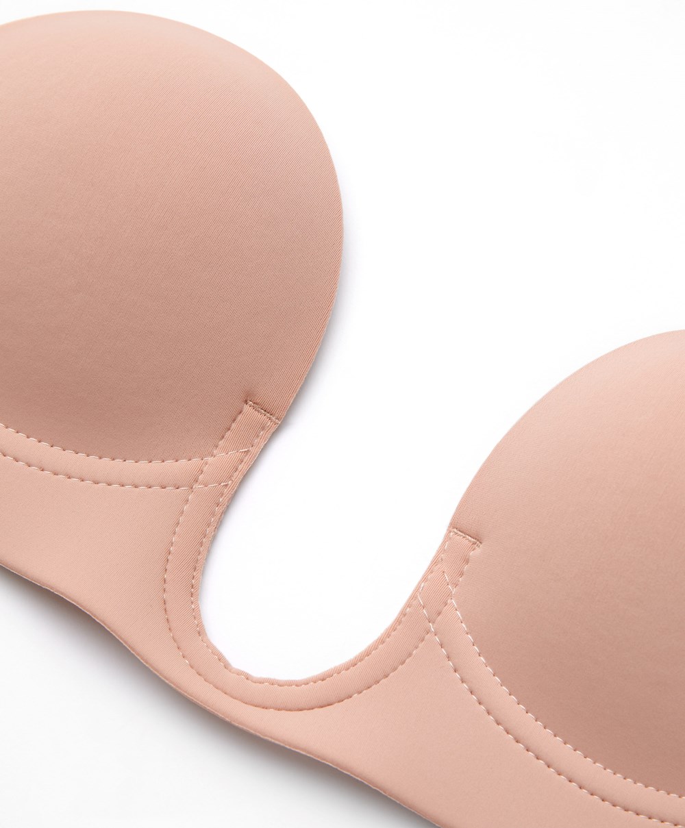 Beige Oysho U-neck Fabric Adhesive Bra | LDJK10987