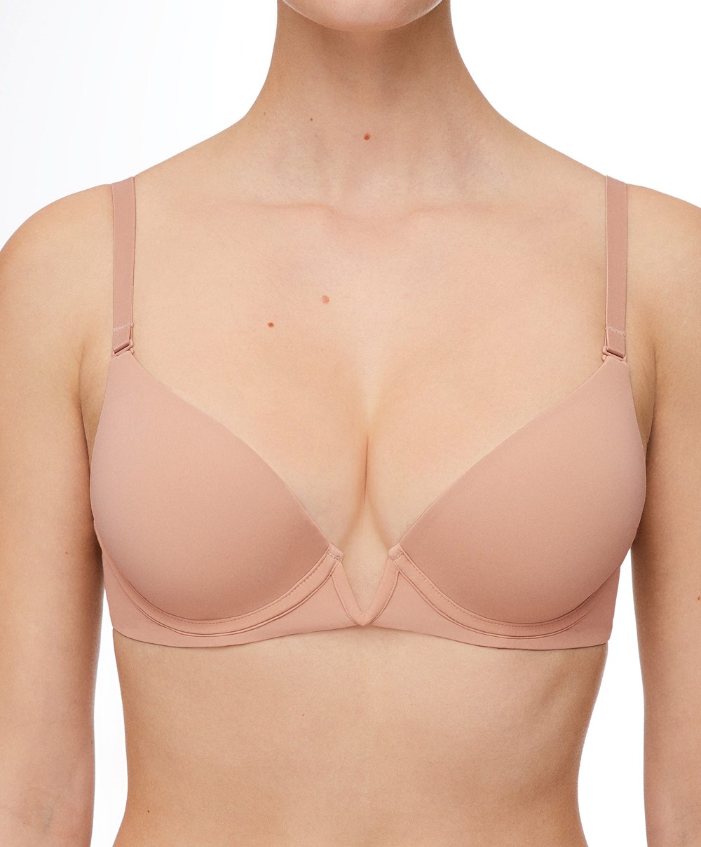 Beige Oysho V-neck Multiway Push-up Bra | FMNK76821