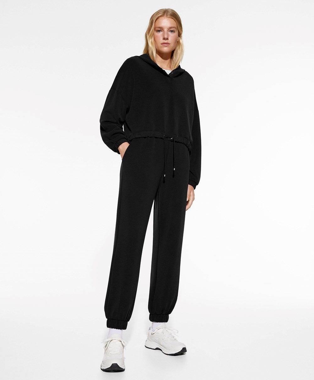 Black Oysho Adjustable Modal Sweatshirt | HWZX87142