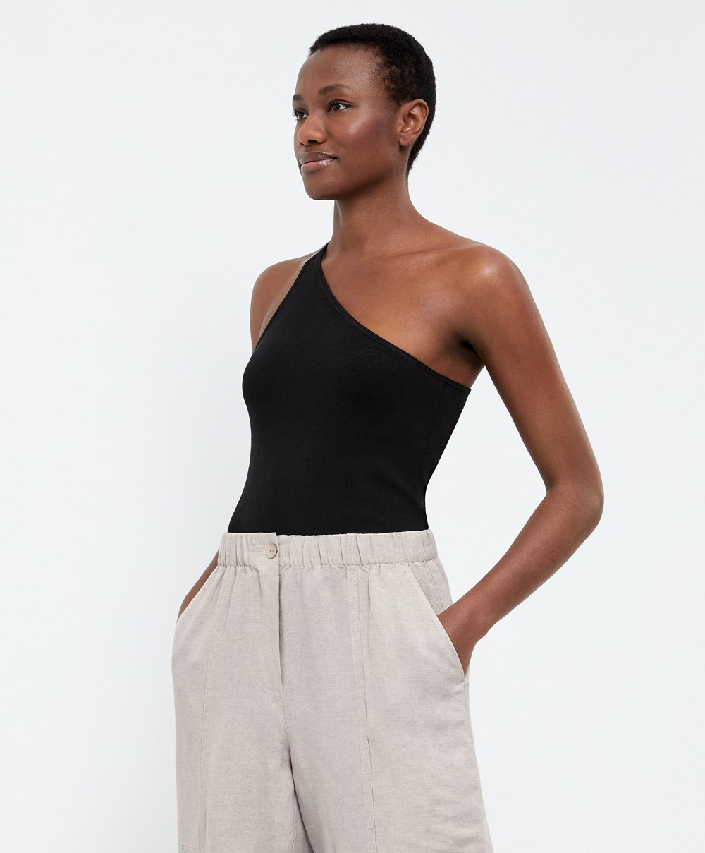 Black Oysho Asymmetric Knit Top | PCTM35674