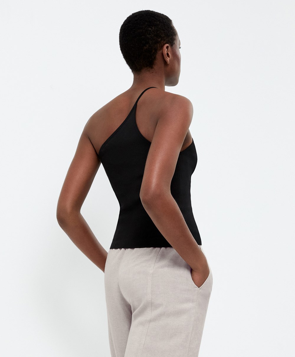 Black Oysho Asymmetric Knit Top | XMWF31267