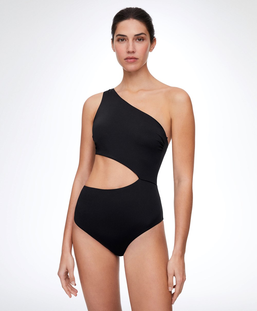 Black Oysho Asymmetric Trikini | LZEV61740