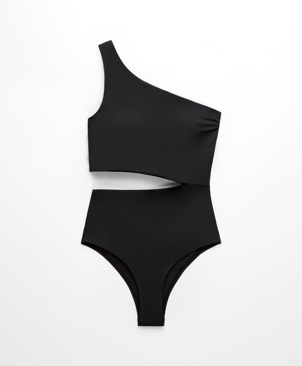 Black Oysho Asymmetric Trikini | LZEV61740