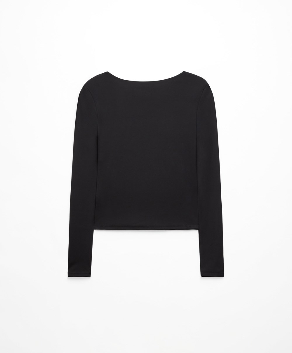 Black Oysho Asymmetrical Neckline Top | YILF08369