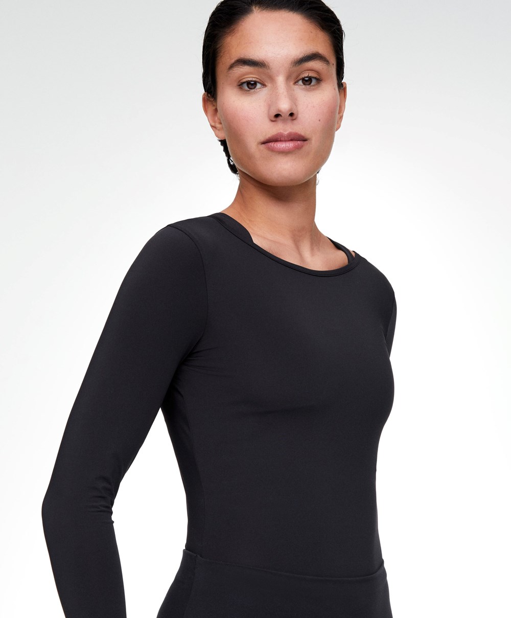 Black Oysho Back Detail Long-sleeved T-shirt | DABJ28140