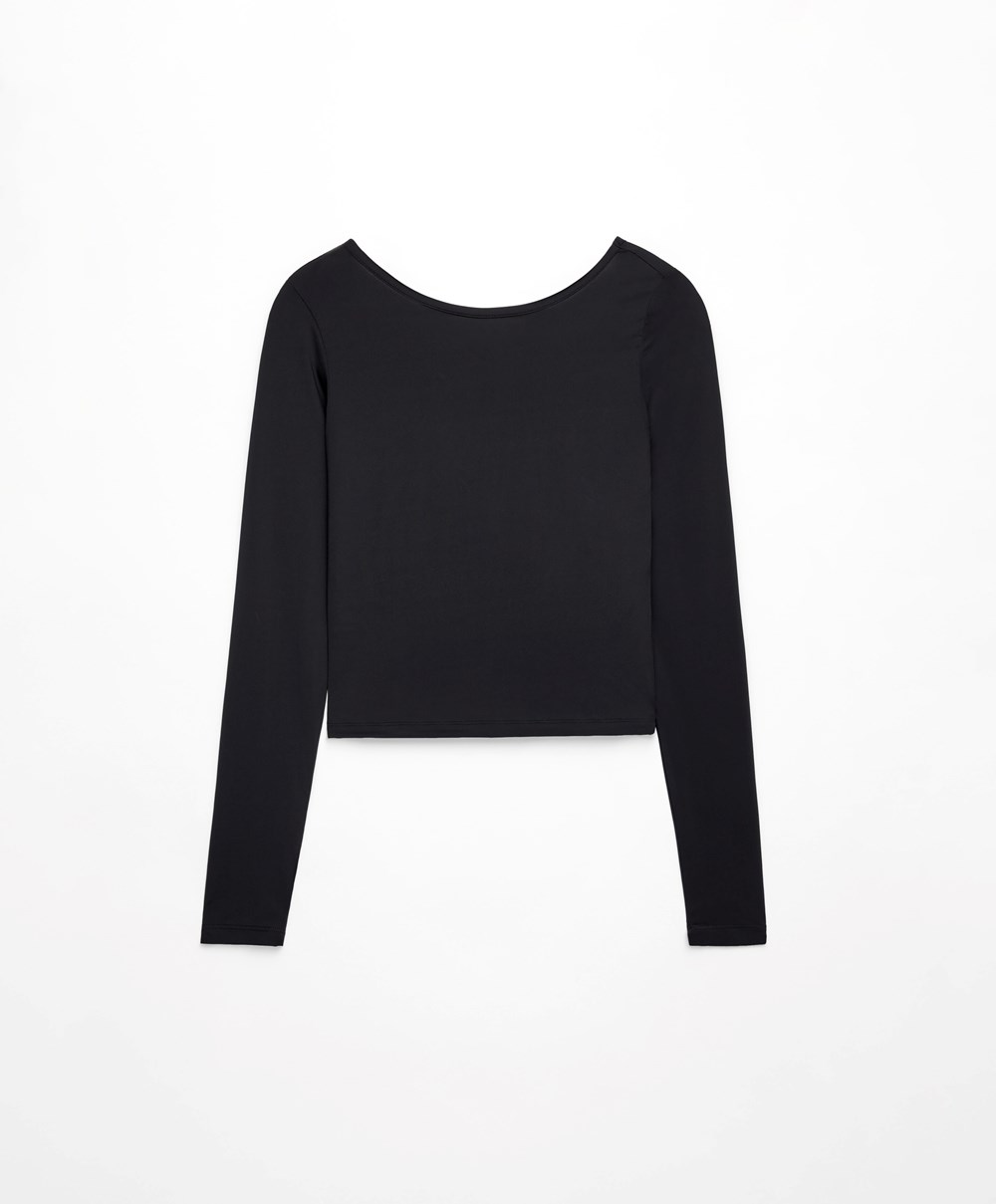 Black Oysho Back Detail Long-sleeved T-shirt | DABJ28140