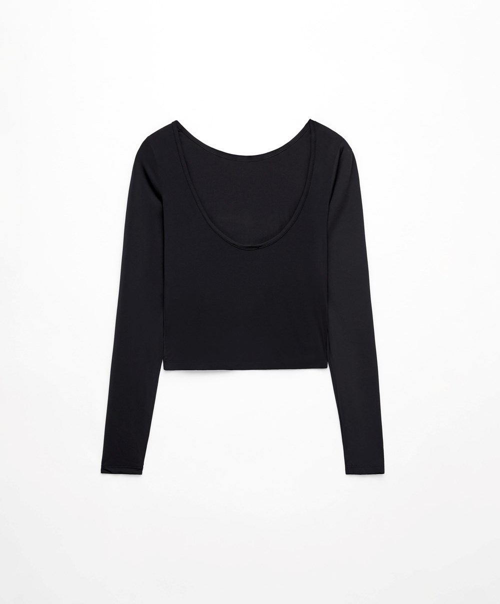 Black Oysho Back Detail Long-sleeved T-shirt | DABJ28140