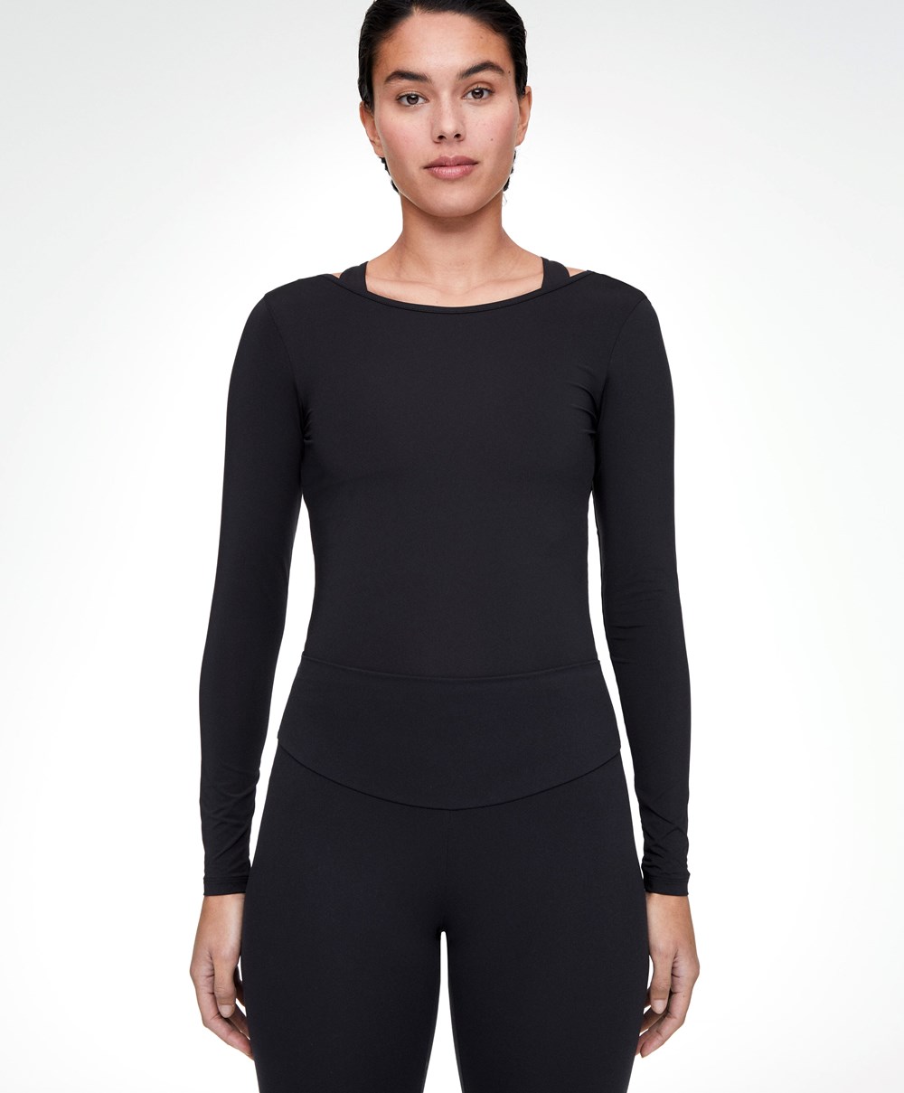 Black Oysho Back Detail Long-sleeved T-shirt | DABJ28140