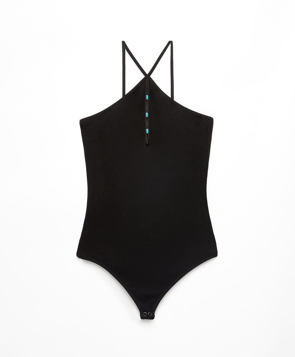 Black Oysho Beaded Seamless Strappy Body | FJIY42089